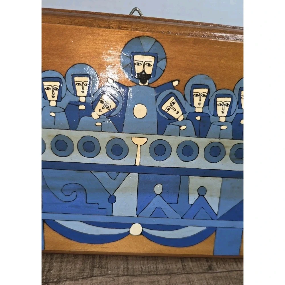 Handmade El Salvador Folk Art The Last Supper Painted Wood Plaque Wall Decor